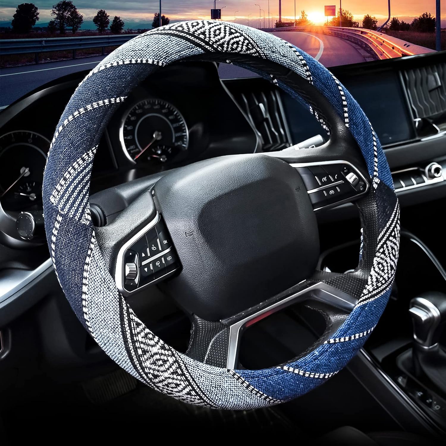 Boho Steering Wheel Covers for Women Enthic Blue